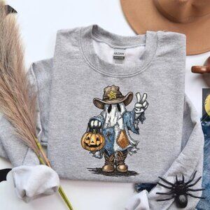 Sheriff Ghost Halloween Boo Pumpkin Spooky sweatshirt shirt grey